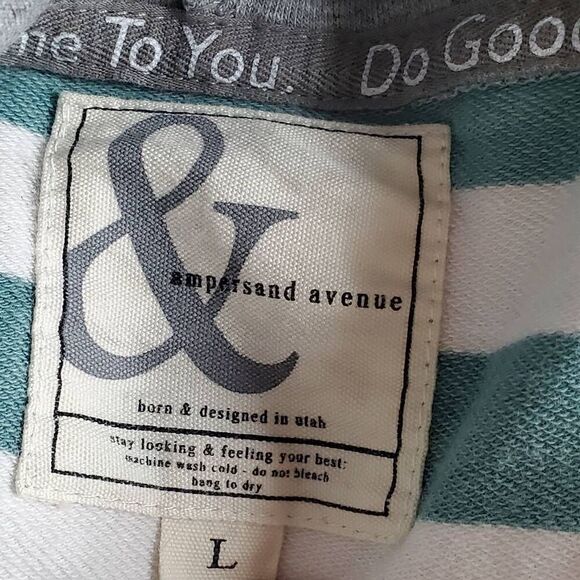 Ampersand Avenue Women’s Hoodie Green White Striped Size L - Picture 6 of 8